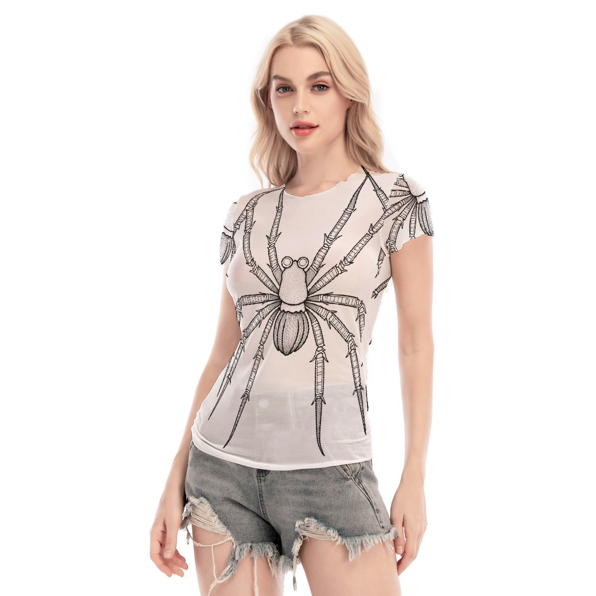 All-Over Print Women's Short Sleeve Mesh Blouse