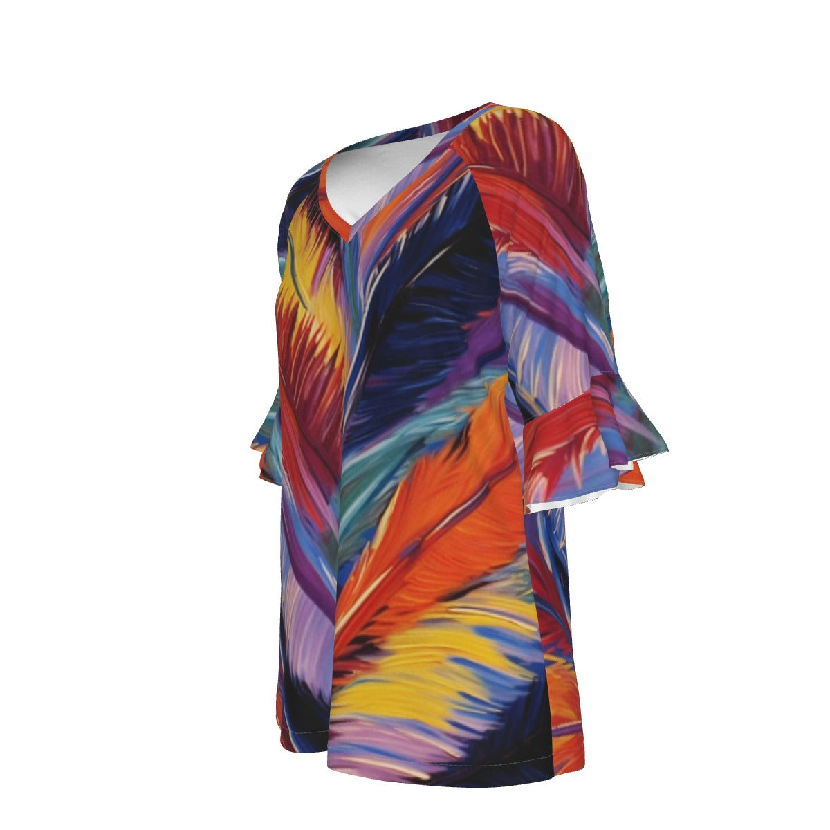 All-Over Print V-neck Women's T-shirt With Bell Sleeve