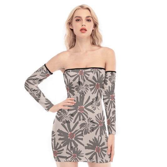 All-Over Print Women's Off-shoulder Back Lace-up Dress