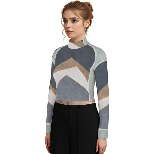 Eco-Friendly All-Over Print Women's Turtleneck T-shirt With Long Sleeve