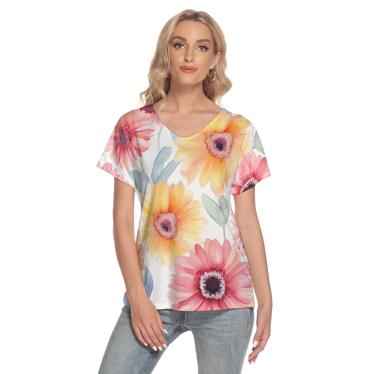 All-Over Print Women's Loose V-neck Short Sleeve T-shirt