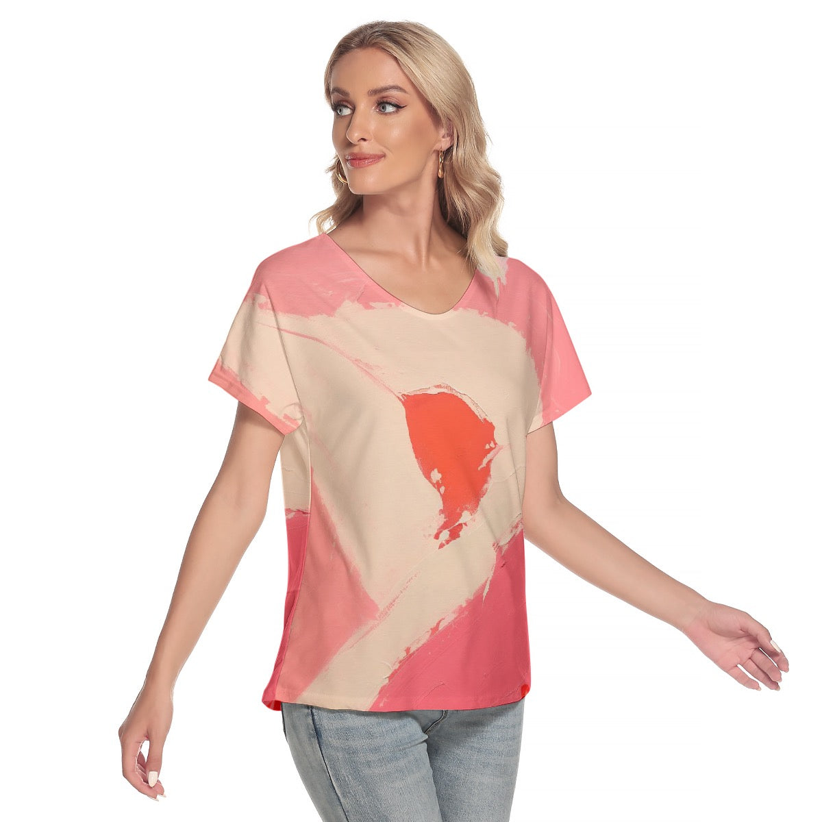 All-Over Print Women's Loose V-neck Short Sleeve T-shirt