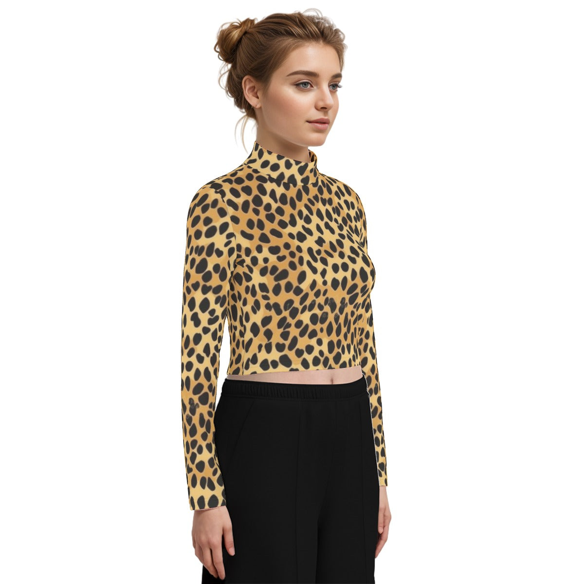 Eco-Friendly All-Over Print Women's Turtleneck T-shirt With Long Sleeve