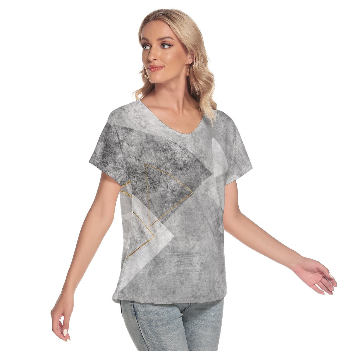 All-Over Print Women's Loose V-neck Short Sleeve T-shirt