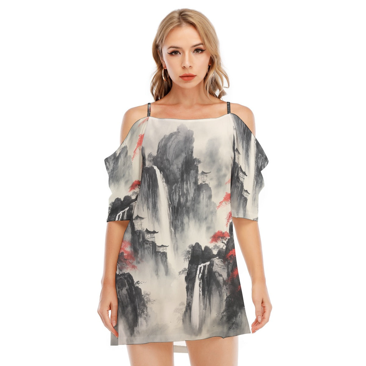 All-Over Print Women's Off-shoulder Cami Dress