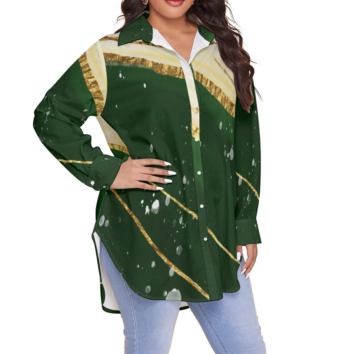 All-Over Print Women's Shirt With Long Sleeve(Plus Size)