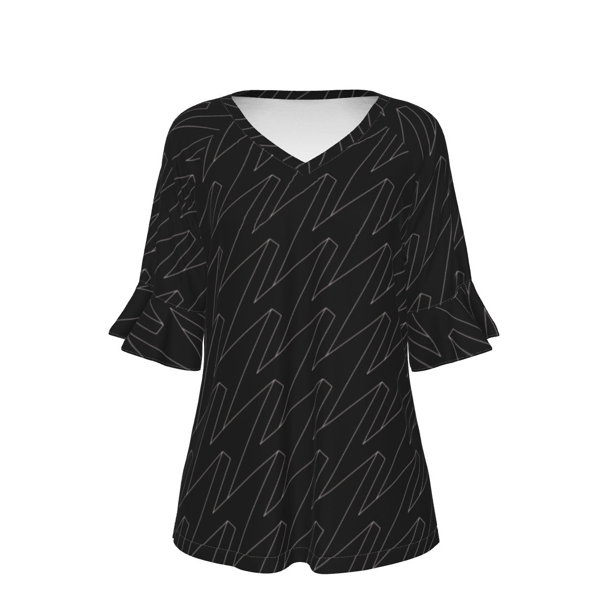 All-Over Print V-neck Women's T-shirt With Bell Sleeve