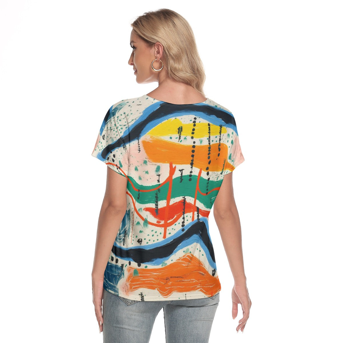 All-Over Print Women's Loose V-neck Short Sleeve T-shirt