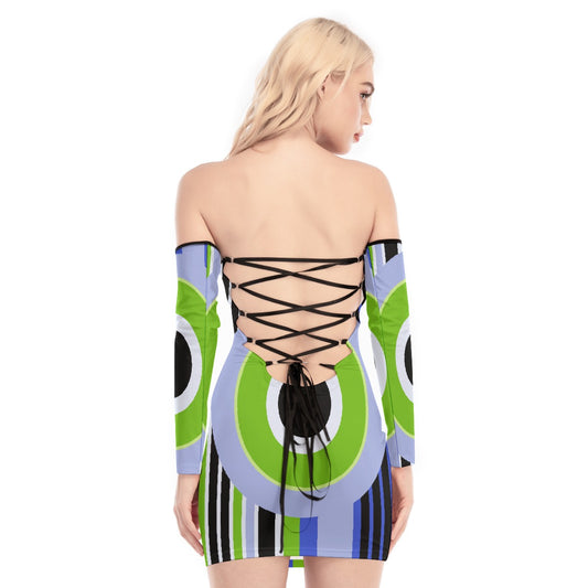 All-Over Print Women's Off-shoulder Back Lace-up Dress