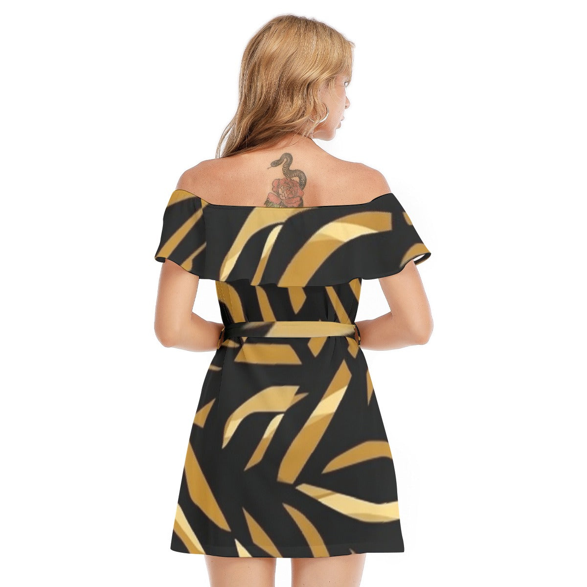 All-Over Print Women's Off-shoulder Dress With Ruffle