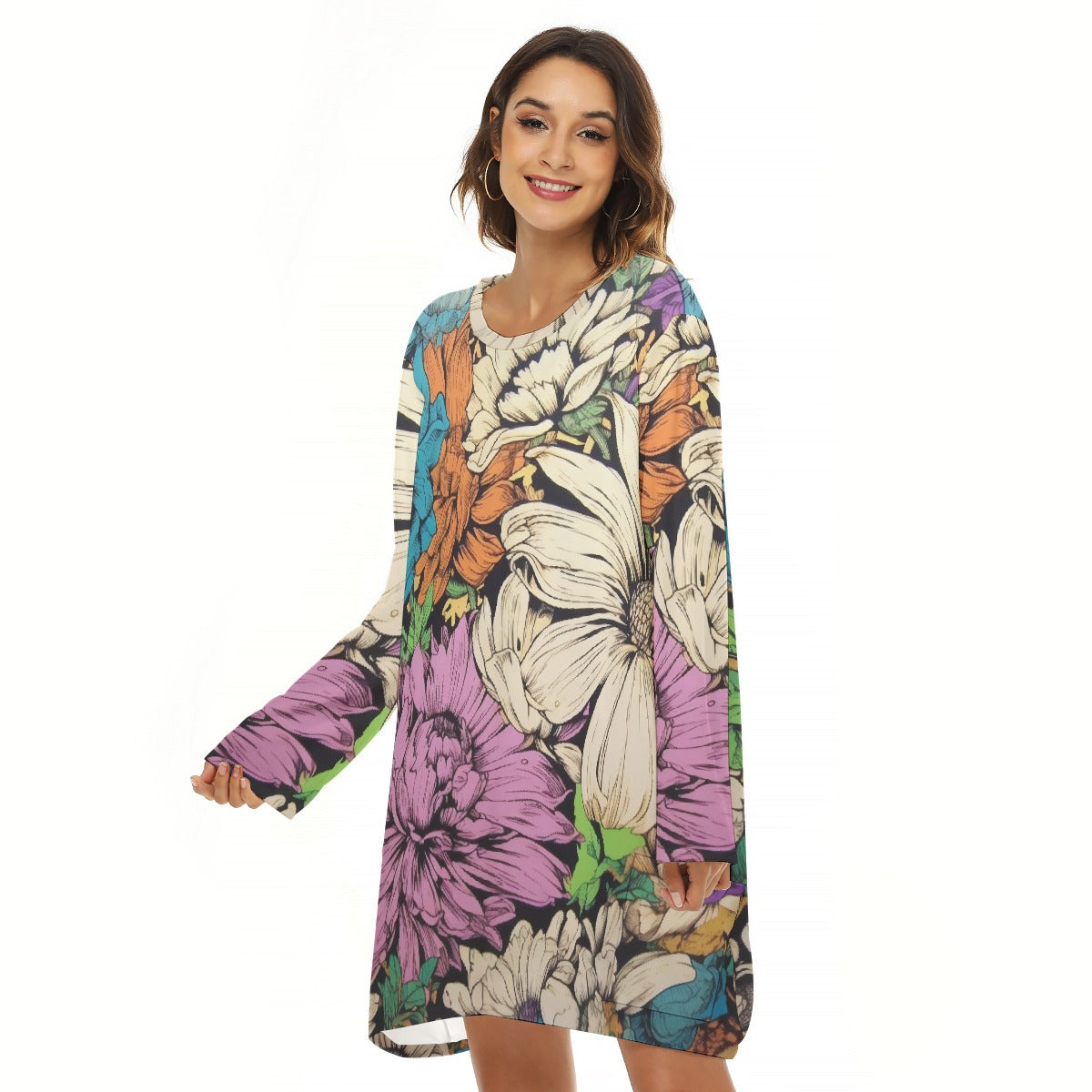 All-Over Print  Women's Loose Crew Neck Dress