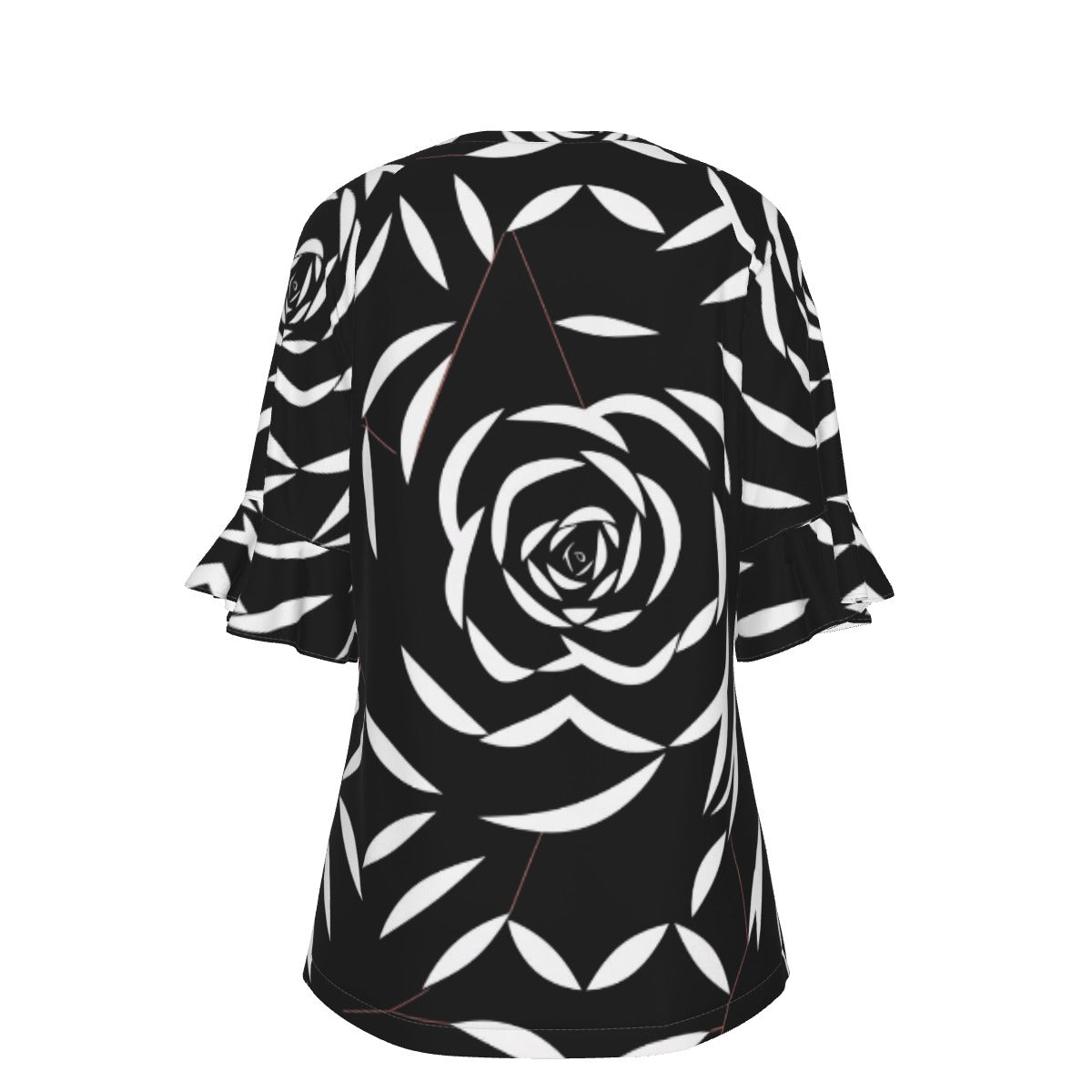 All-Over Print V-neck Women's T-shirt With Bell Sleeve