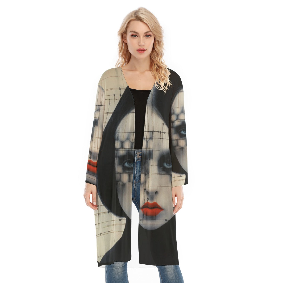 All- Over Print Women's Long Sleeve Mesh Cardigan