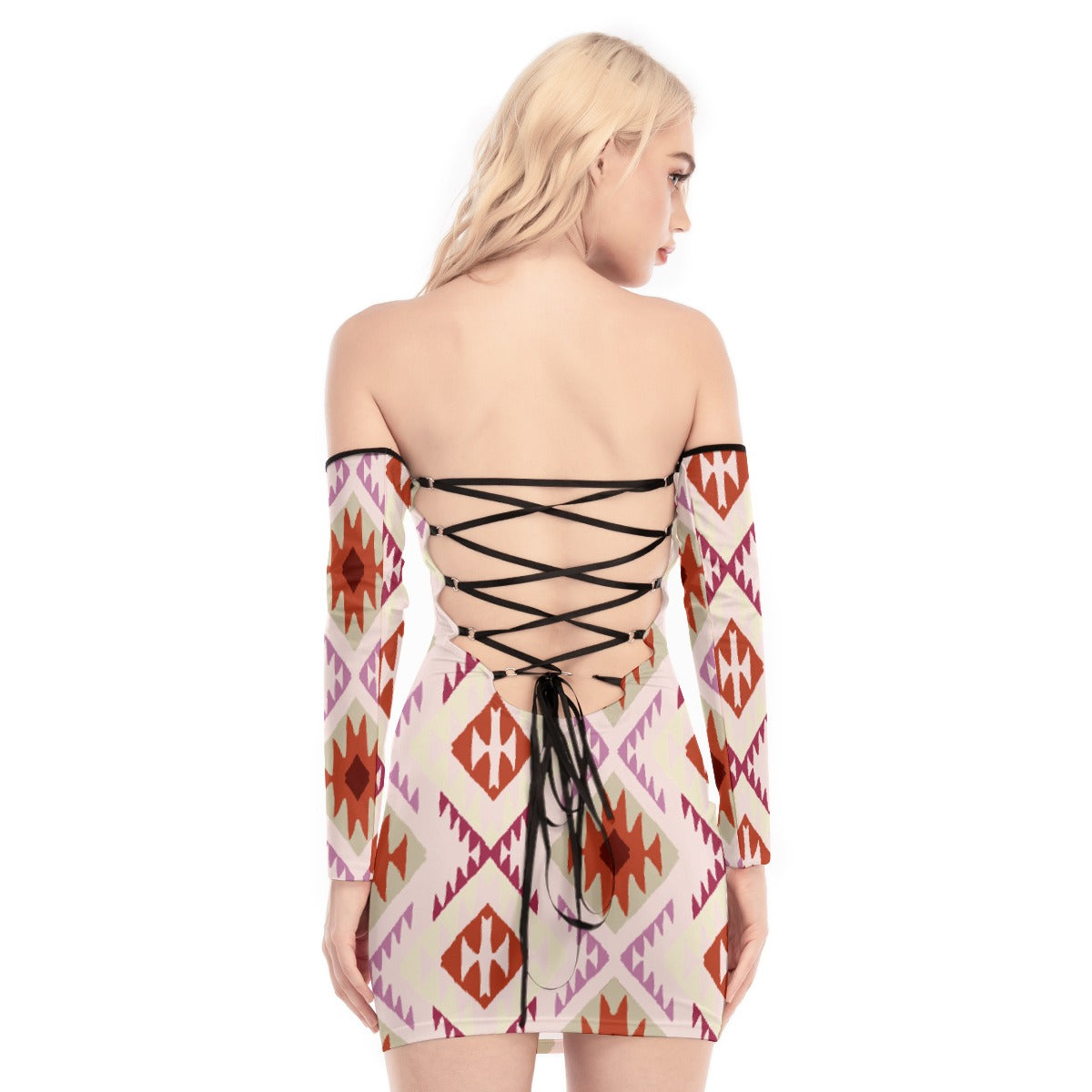 All-Over Print Women's Off-shoulder Back Lace-up Dress