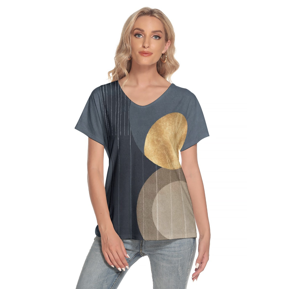 All-Over Print Women's Loose V-neck Short Sleeve T-shirt