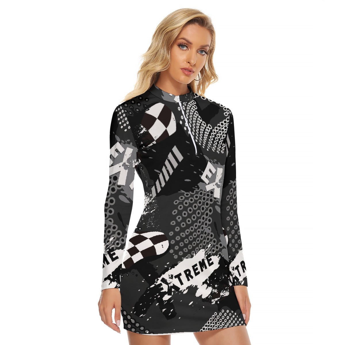 All-Over Print Women's Zip Front Tight Dress