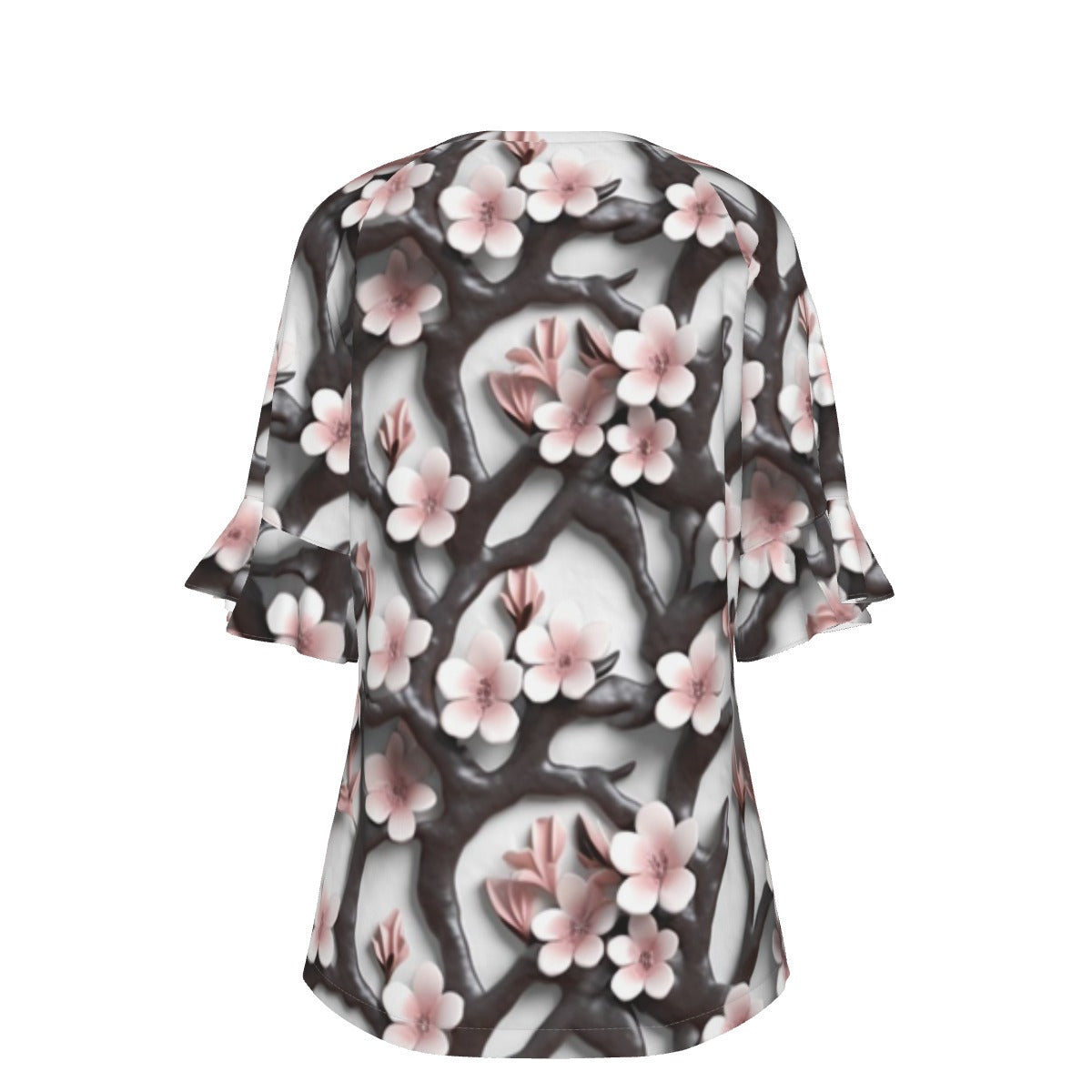 All-Over Print V-neck Women's T-shirt With Bell Sleeve