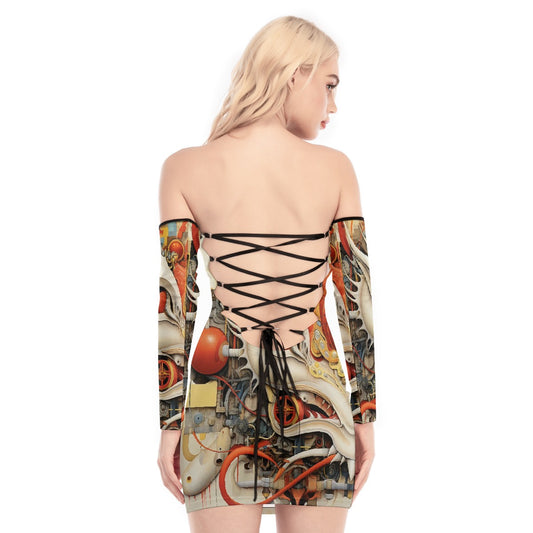 All-Over Print Women's Off-shoulder Back Lace-up Dress