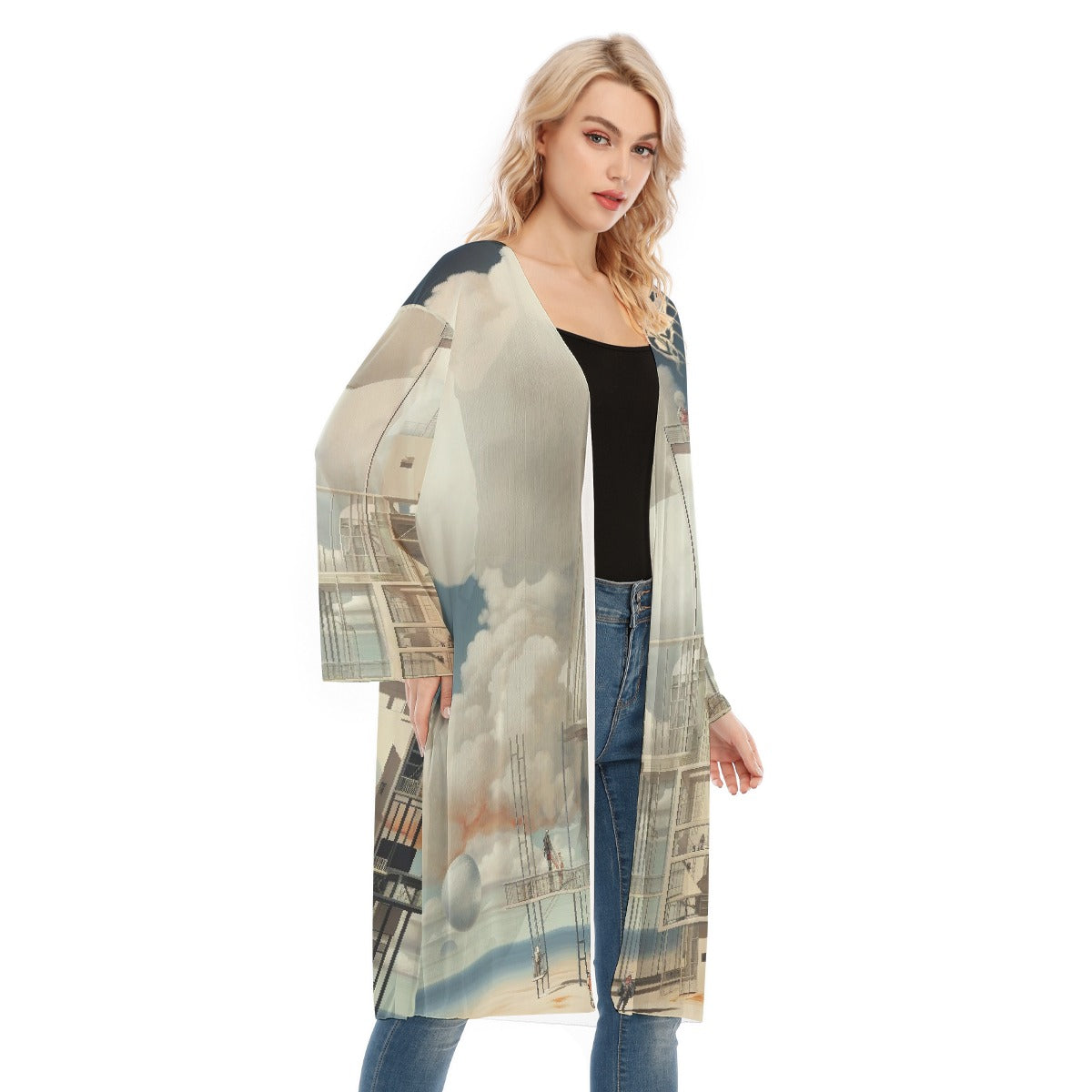 All- Over Print Women's Long Sleeve Mesh Cardigan