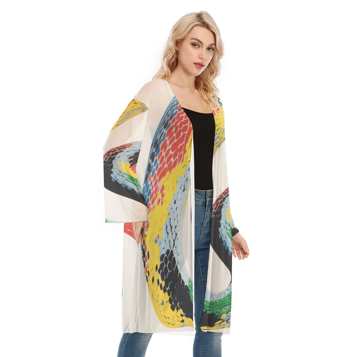 All- Over Print Women's Long Sleeve Mesh Cardigan