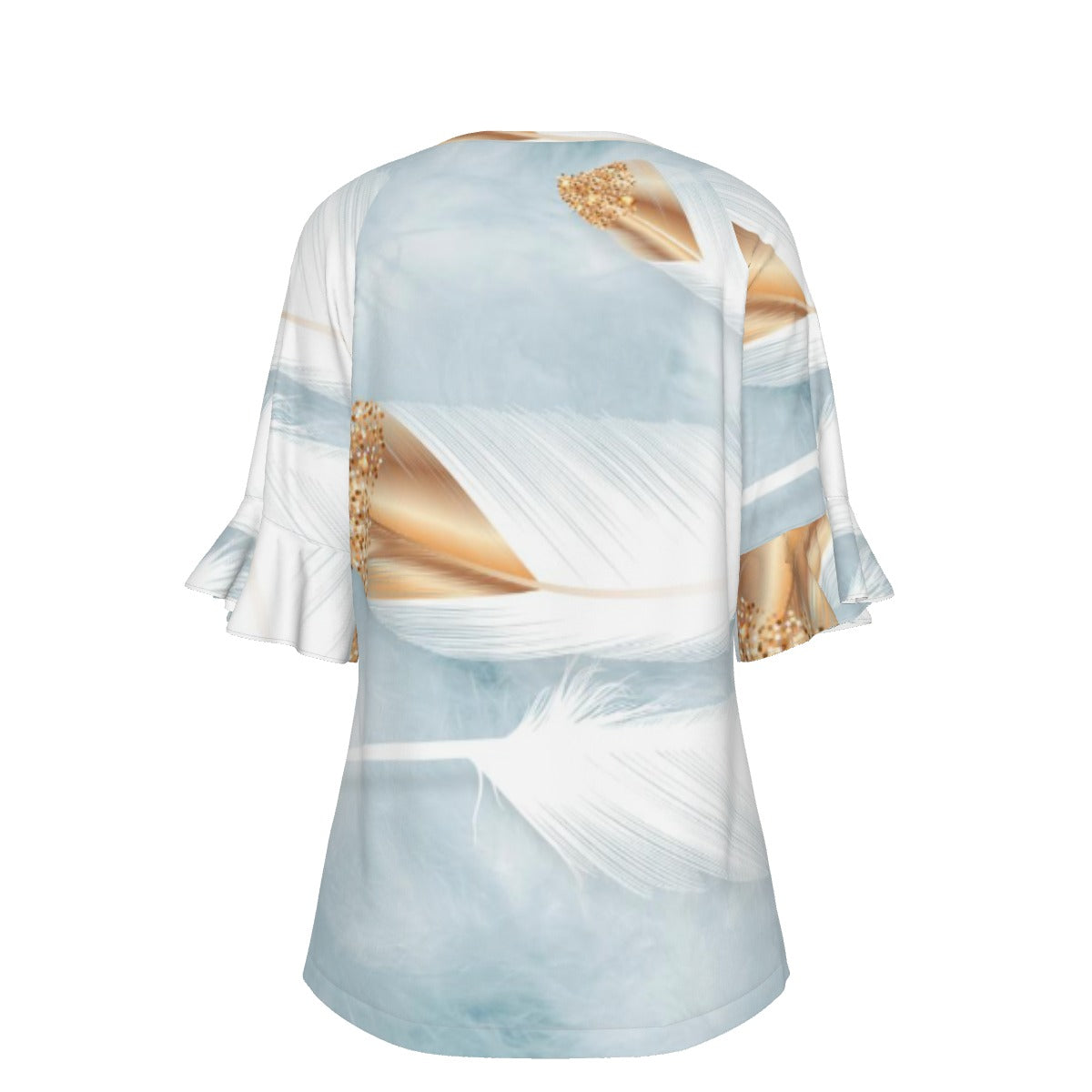 All-Over Print V-neck Women's T-shirt With Bell Sleeve