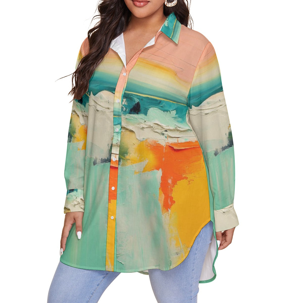 All-Over Print Women's Shirt With Long Sleeve(Plus Size)