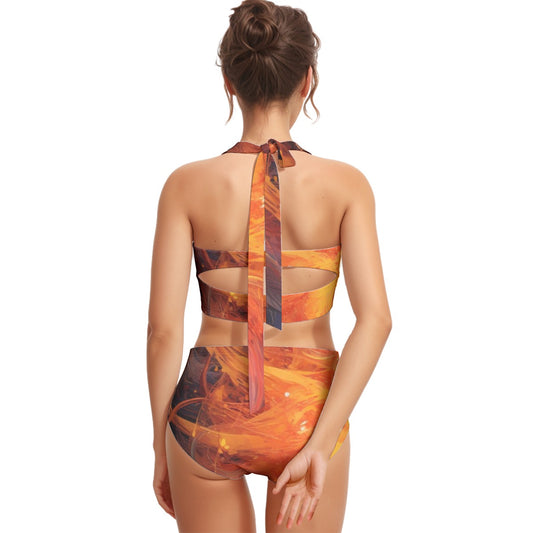 All-Over Print Women's Swimsuit Set With Halter