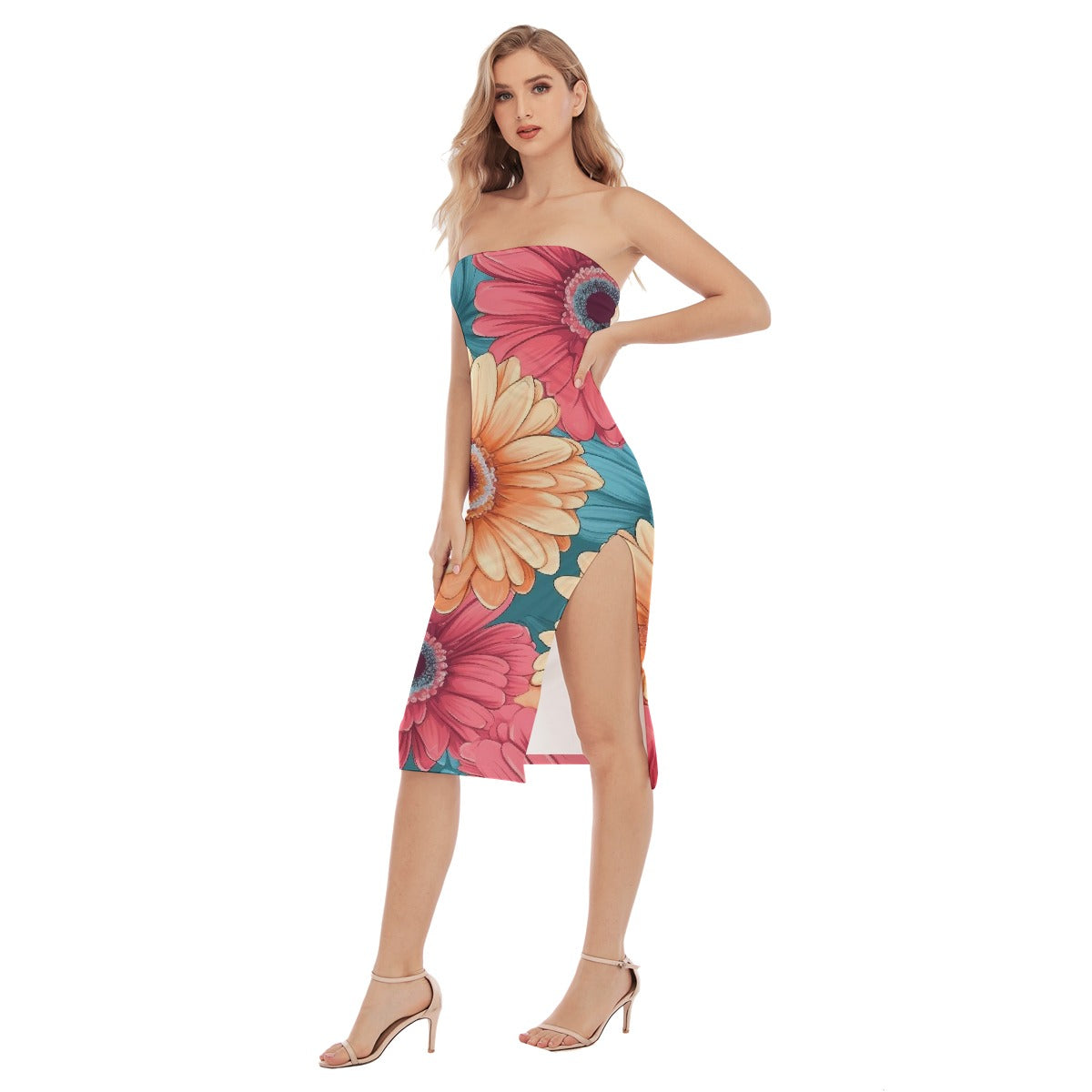 All-Over Print Women's Side Split Tube Top Dress