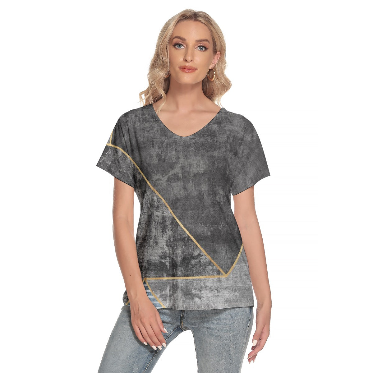 All-Over Print Women's Loose V-neck Short Sleeve T-shirt