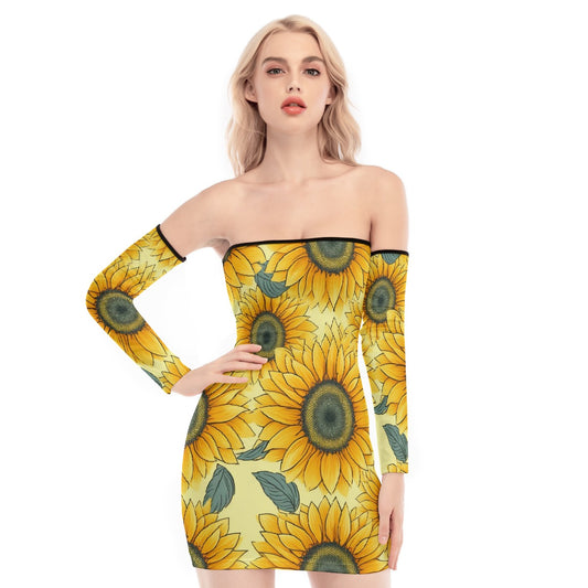 All-Over Print Women's Off-shoulder Back Lace-up Dress