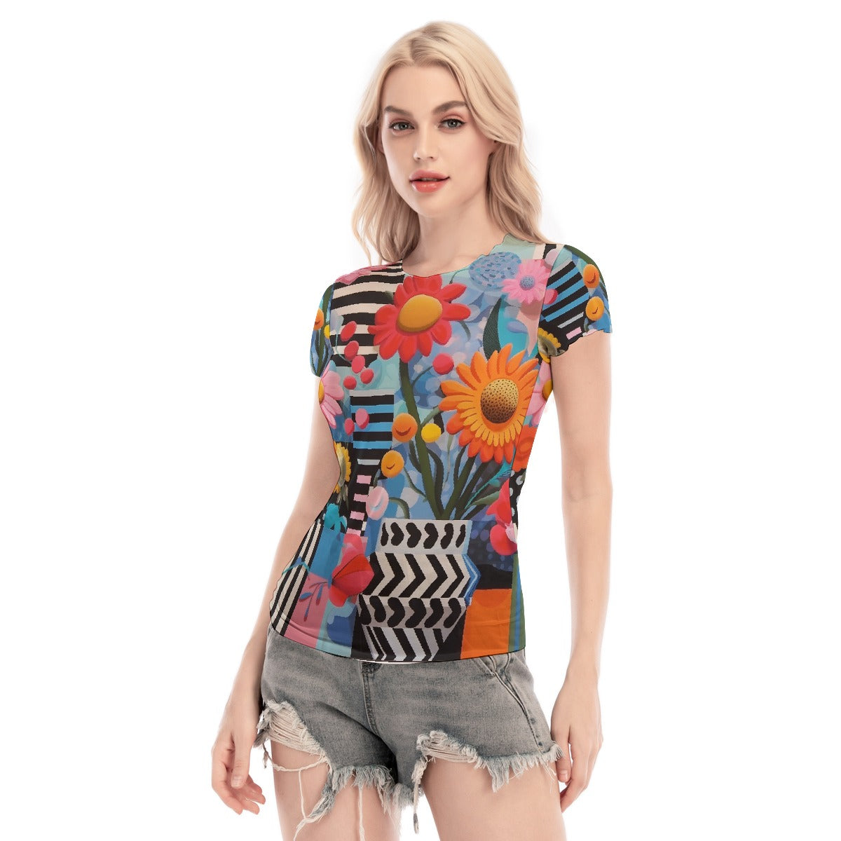 All-Over Print Women's Short Sleeve Mesh Blouse