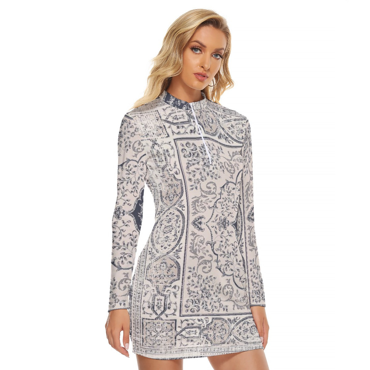 All-Over Print Women's Zip Front Tight Dress