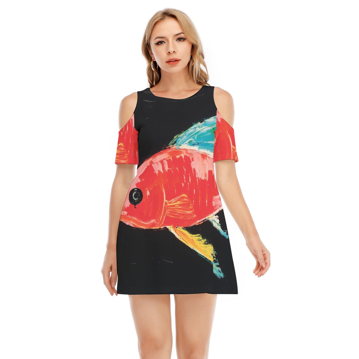 All-Over Print Women's Cold Shoulder Dress | 190GSM Cotton