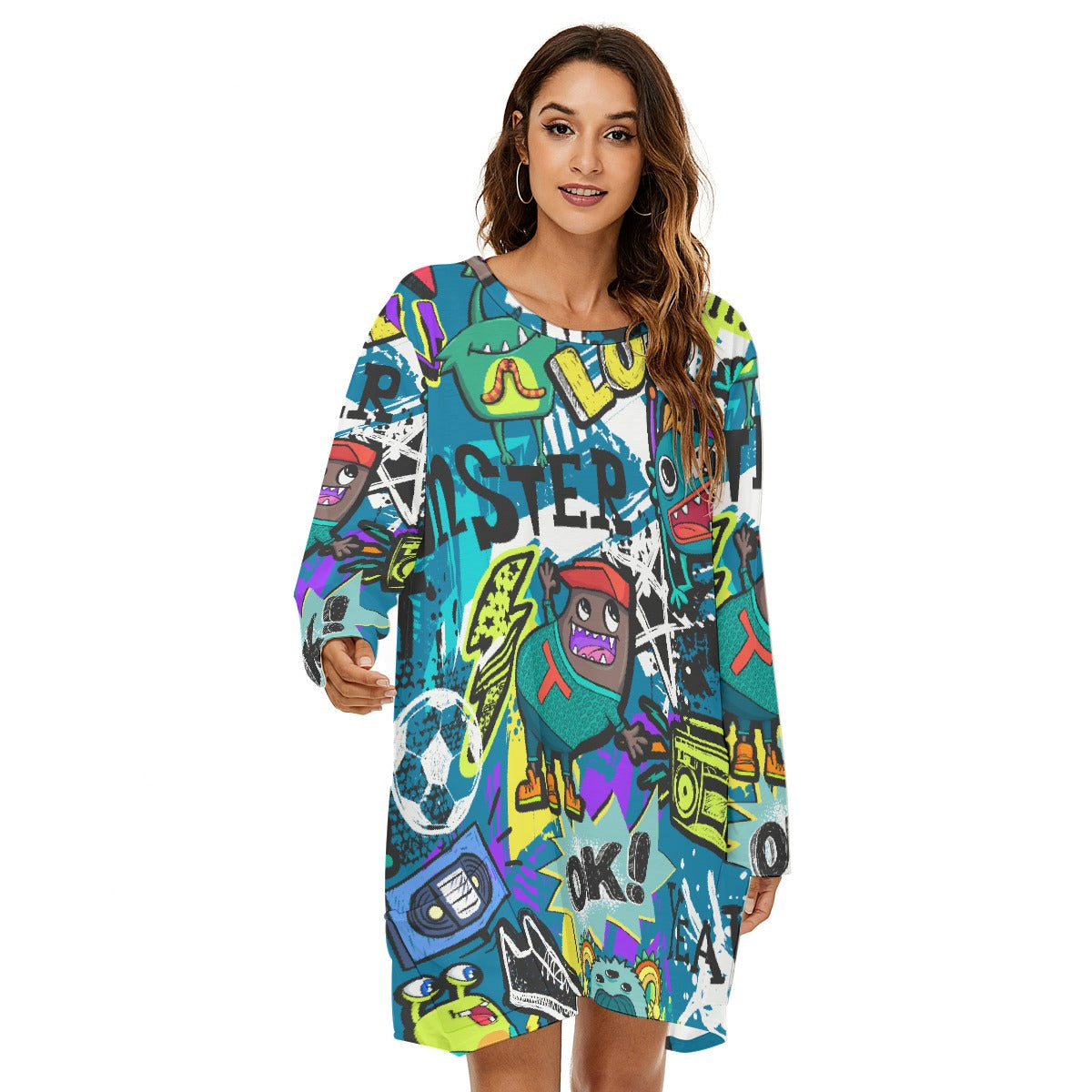 All-Over Print  Women's Loose Crew Neck Dress