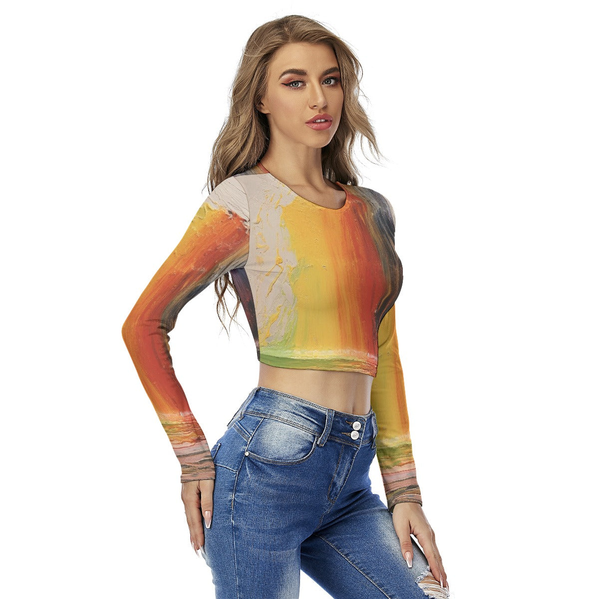 All-Over Print Women's Round Neck Crop Top T-Shirt