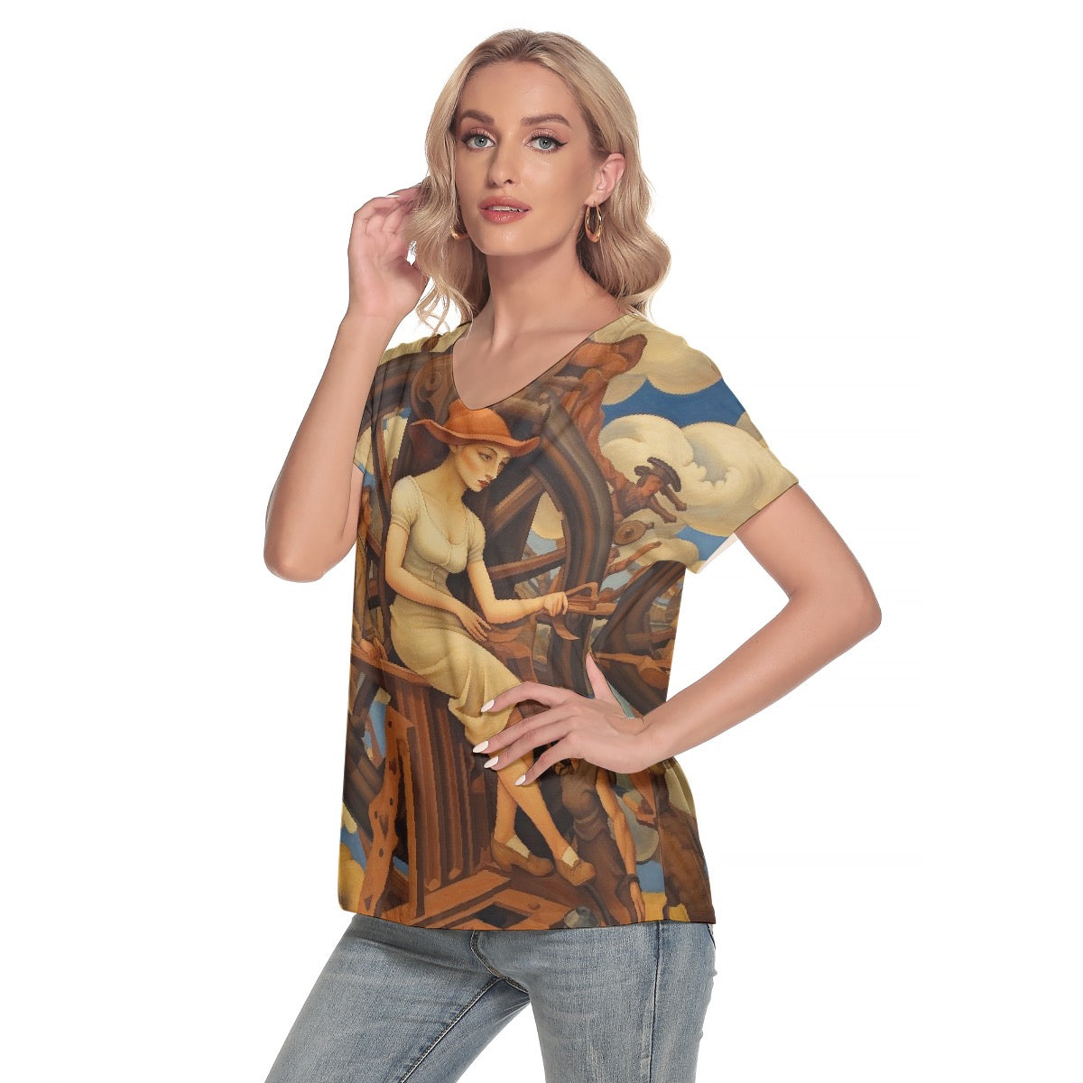 All-Over Print Women's Loose V-neck Short Sleeve T-shirt