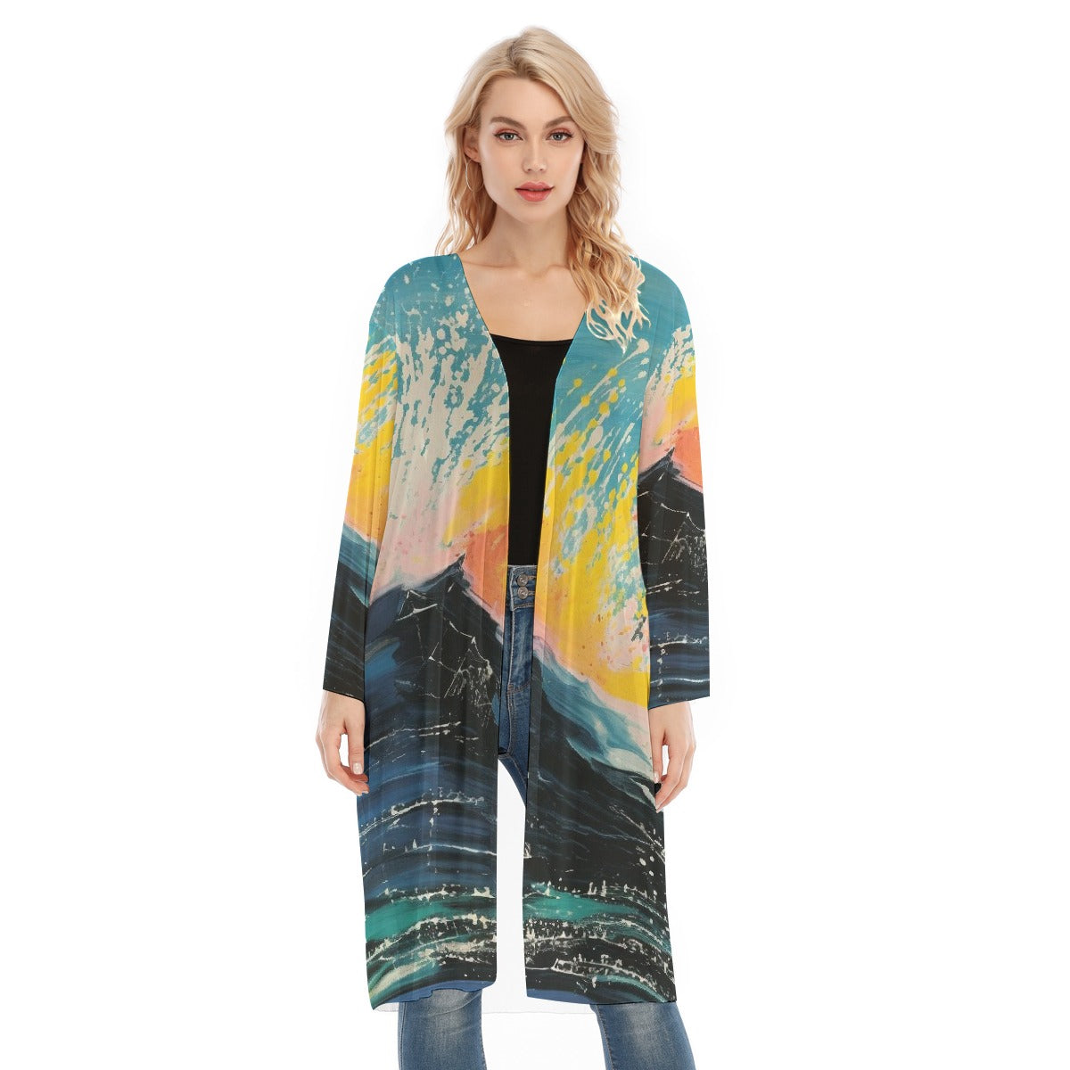 All- Over Print Women's Long Sleeve Mesh Cardigan