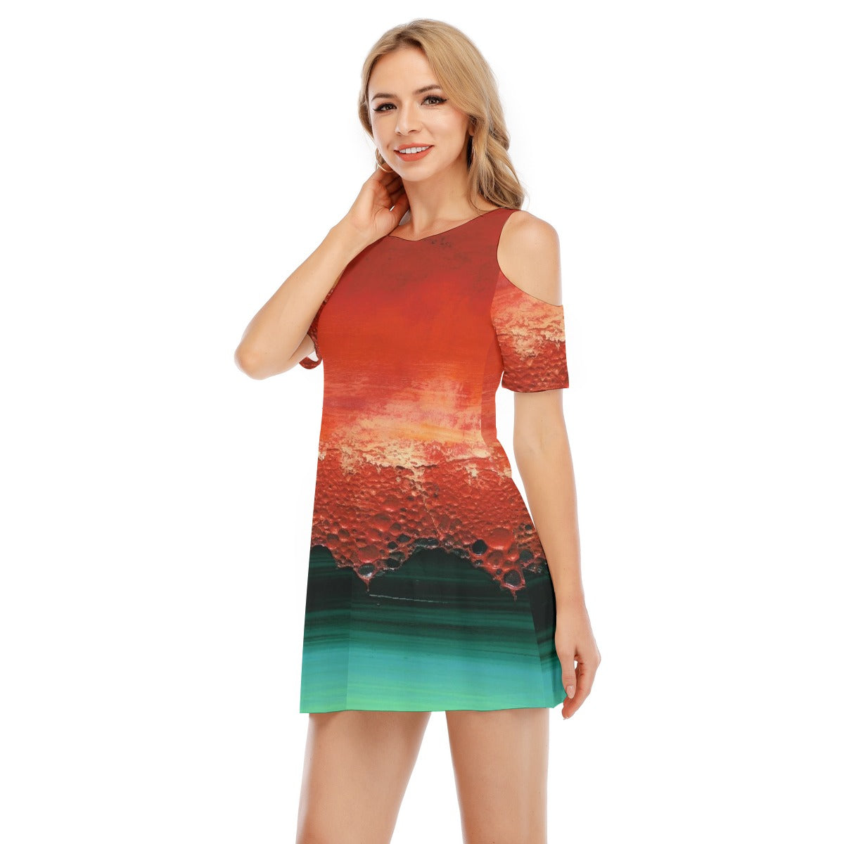 All-Over Print Women's Cold Shoulder Dress | 190GSM Cotton