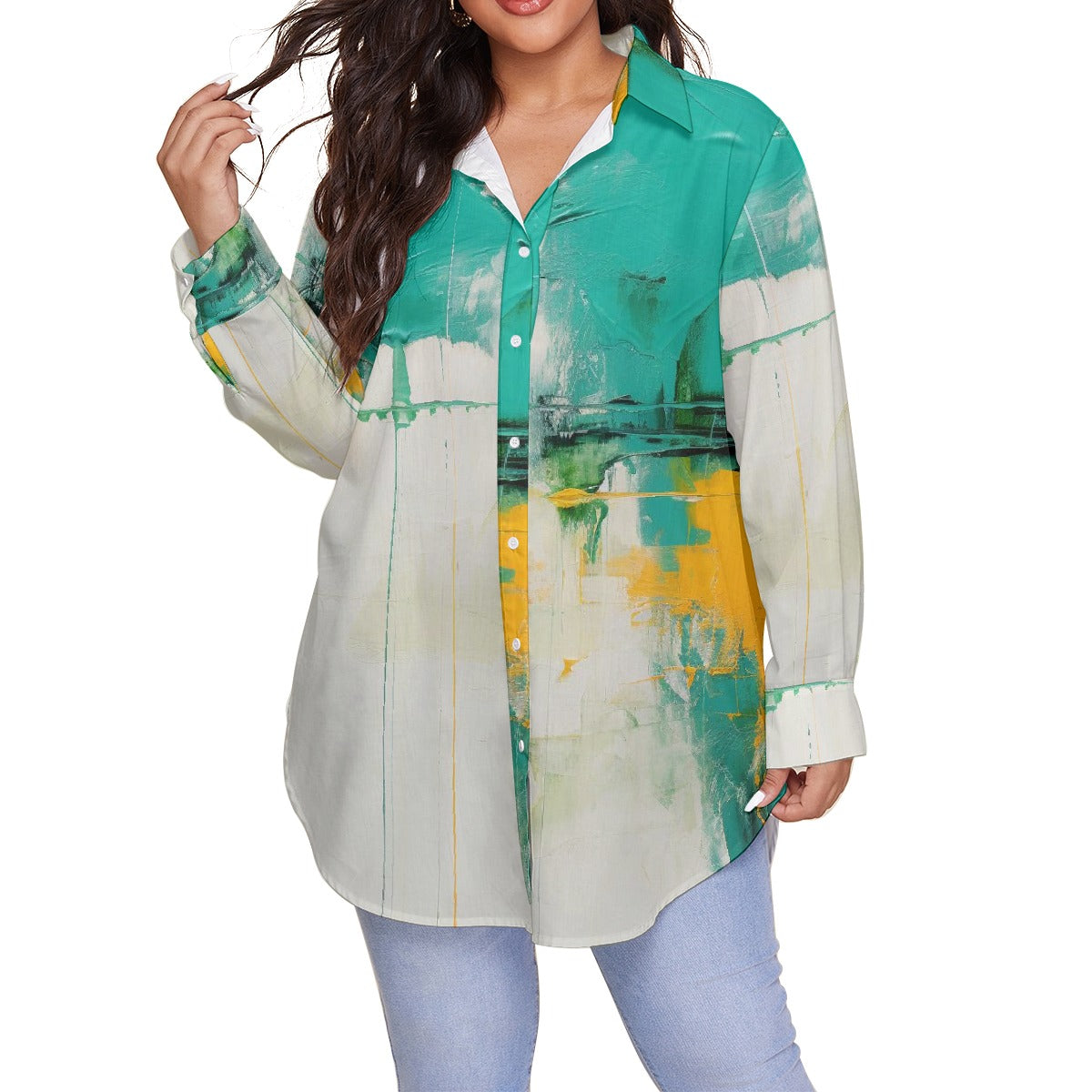 All-Over Print Women's Shirt With Long Sleeve(Plus Size)