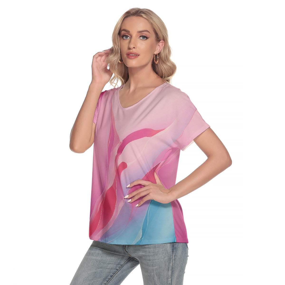 All-Over Print Women's Loose V-neck Short Sleeve T-shirt