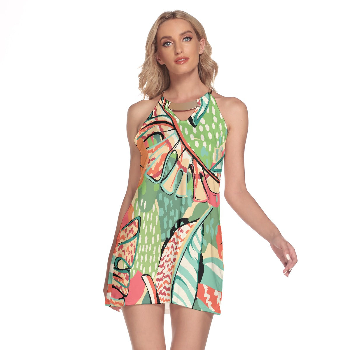 All-Over Print Women's Round Neck Above Knee Dress