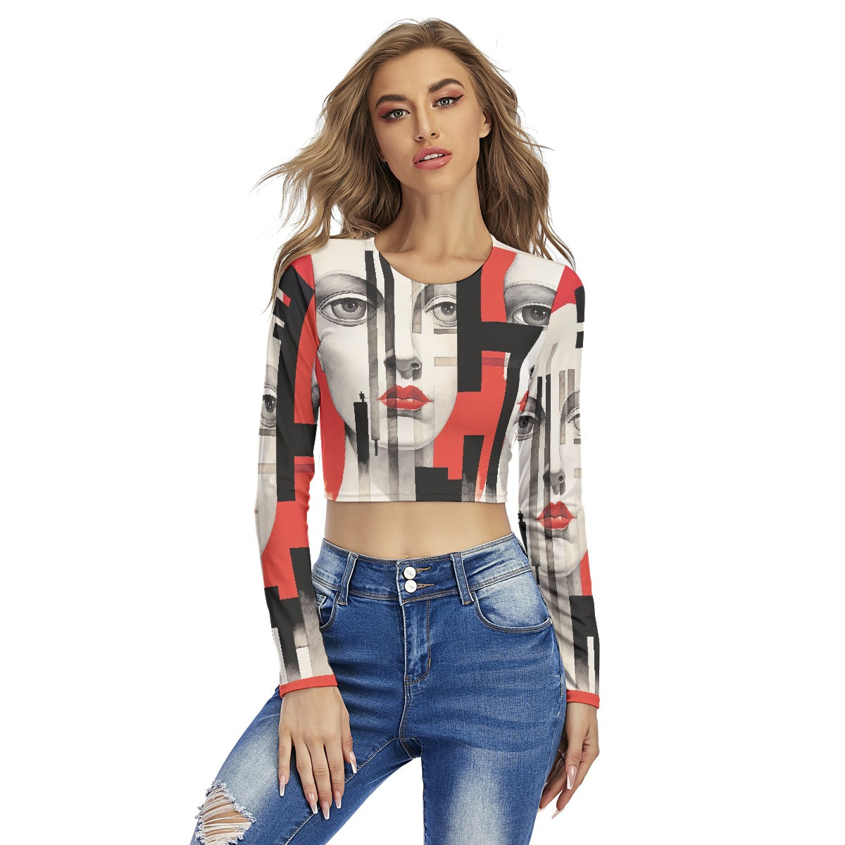 All-Over Print Women's Round Neck Crop Top T-Shirt