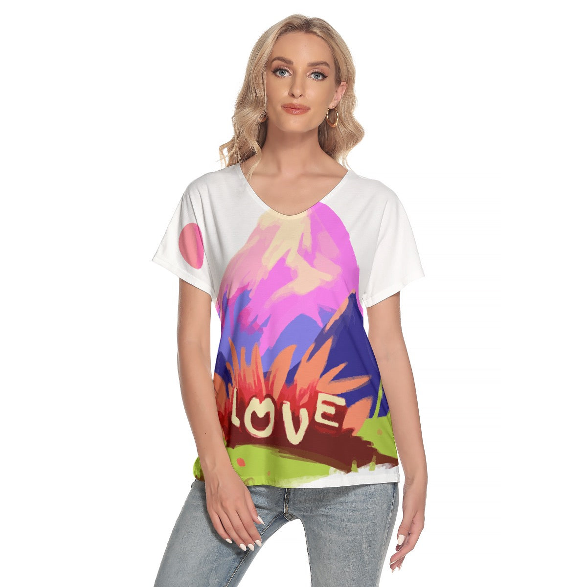 All-Over Print Women's Loose V-neck Short Sleeve T-shirt