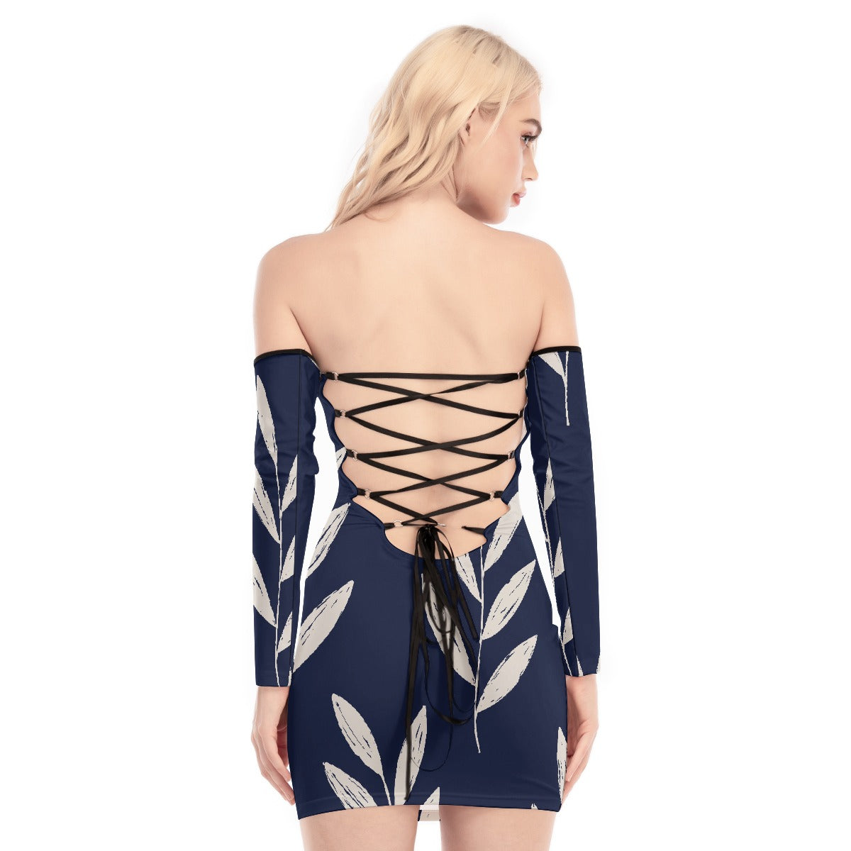 All-Over Print Women's Off-shoulder Back Lace-up Dress