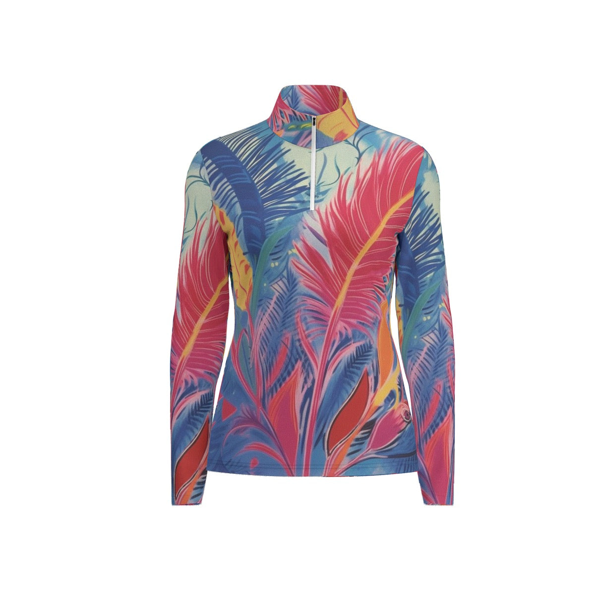 All-Over Print Women's Sports Collar Jersey With Long Sleeve