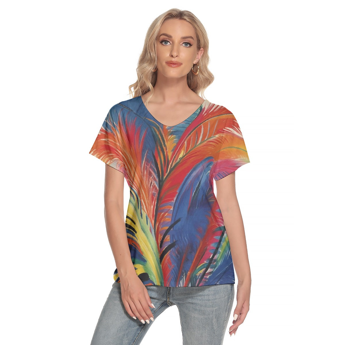 All-Over Print Women's Loose V-neck Short Sleeve T-shirt