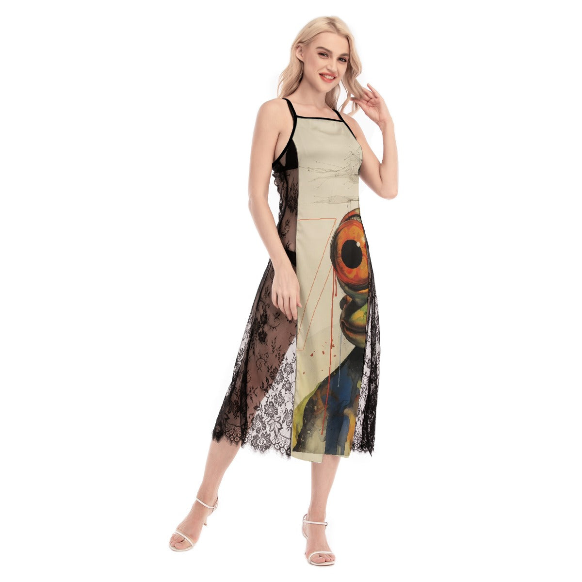 All-Over Print Women's Lace Cami Cross Back Dress