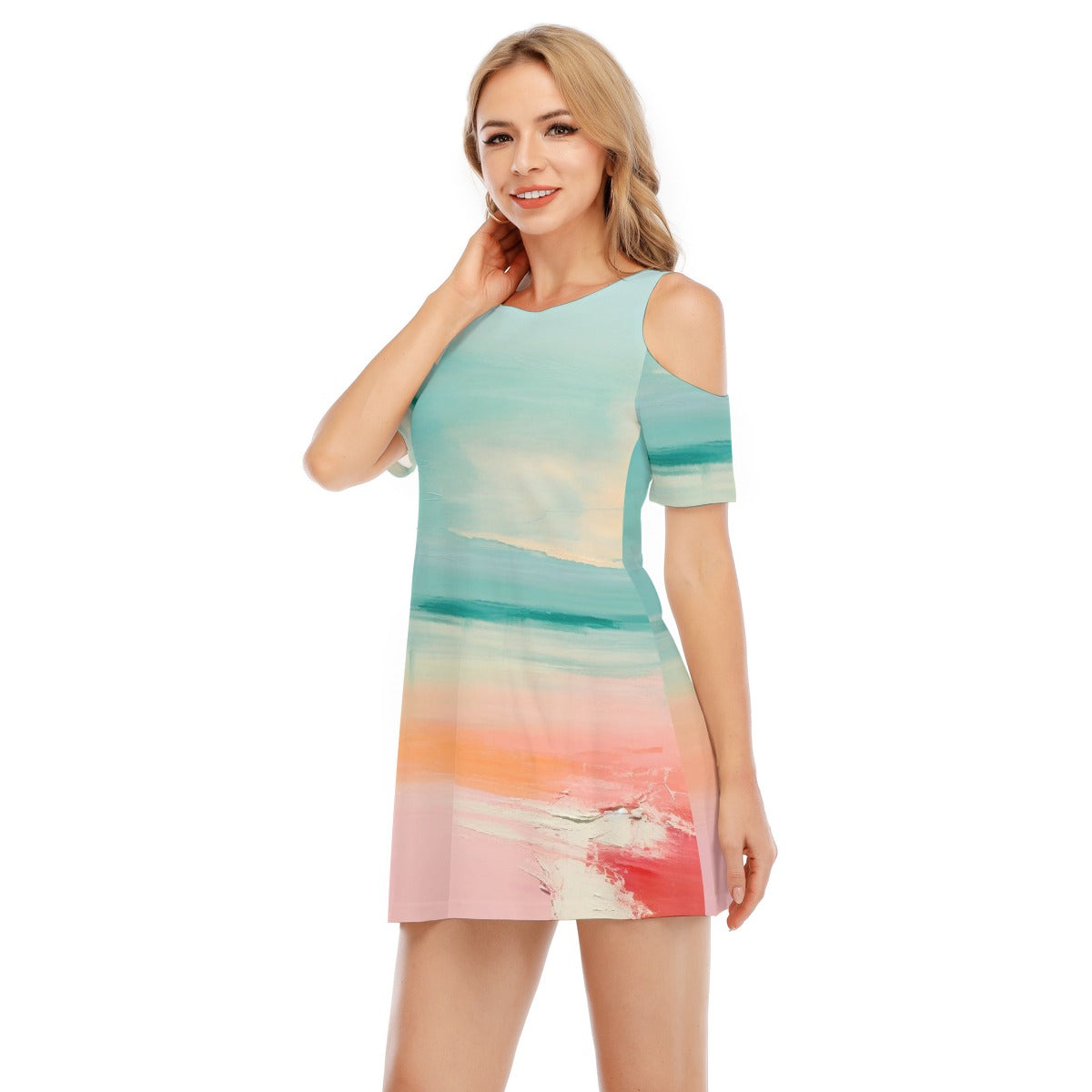 All-Over Print Women's Cold Shoulder Dress | 190GSM Cotton