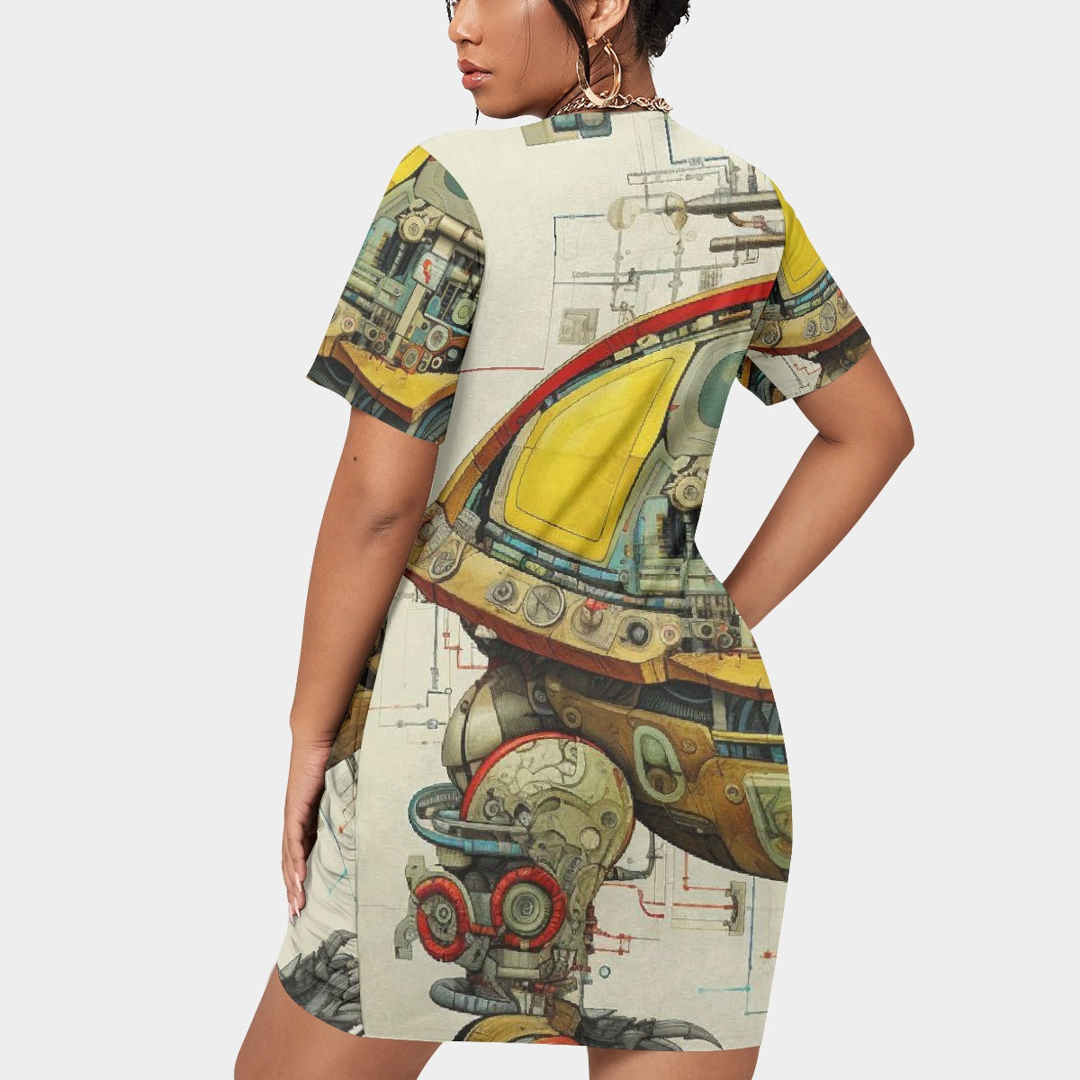 All-Over Print Women’s Stacked Hem Dress With Short Sleeve（Plus Size）