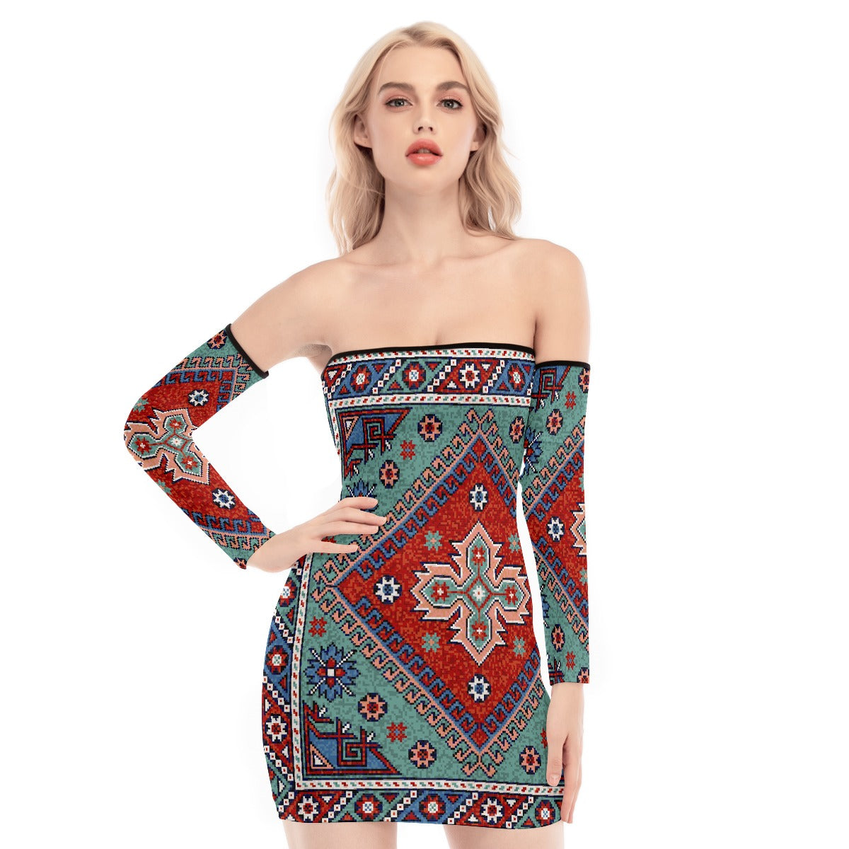 All-Over Print Women's Off-shoulder Back Lace-up Dress